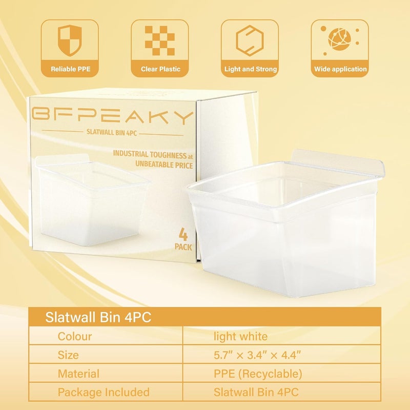 BFPeaky 4-PC Slatwall Bins, Slatwall Accessory, Slatwall Shelves, Hanging Slatwall Basket, Size 5.7'' x 3.4'' x 4.4'', Hold Small Items (PPE Recyclable Material) - Image 3